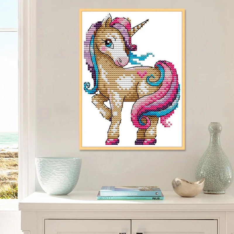 Unicorn cartoon animal home decor paintings counted printed on canvas DIY 14CT 11CT Cross Stitch Needlework Sets Embroidery kits image 2