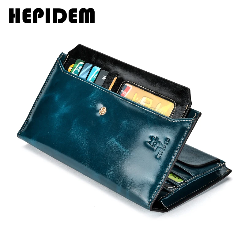 HEPIDEM RFID High Quality Genuine Leather Long Wallet 2020 New Female Front Pocket Money Dollar Bill Purse for Women 8239