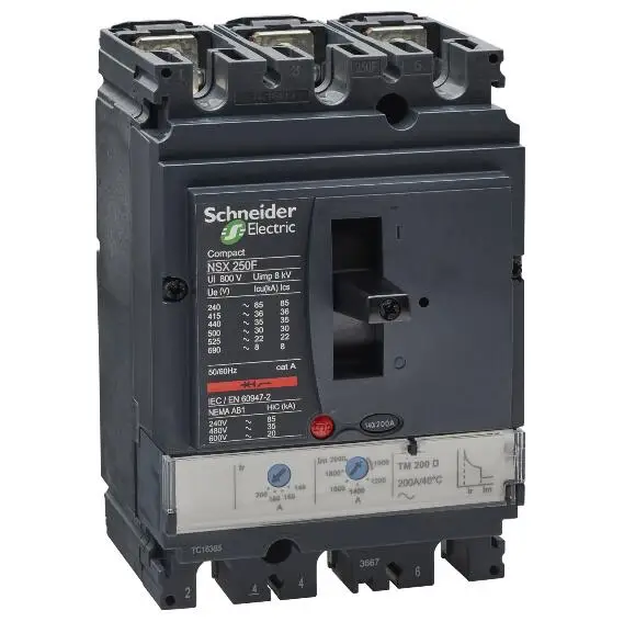 

NSX250F TM200D 3P3D (3P) LV431631 Circuit breaker ComPact NSX250F, 36 kA at 415 VAC, TMD trip unit 200 A, 3 poles 3d