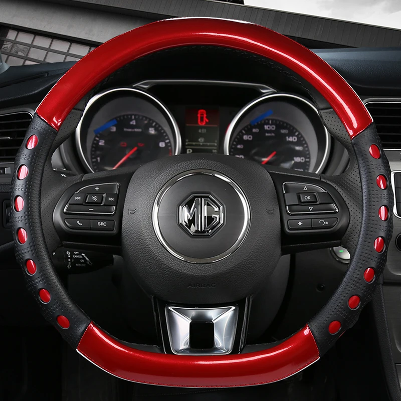 Carbon Fibre Car Steering Wheel Cover 15 Inch/38cm for MG 3 5 6 7 ZS HS GS EHS EZS GT EV RX Currency Accessories