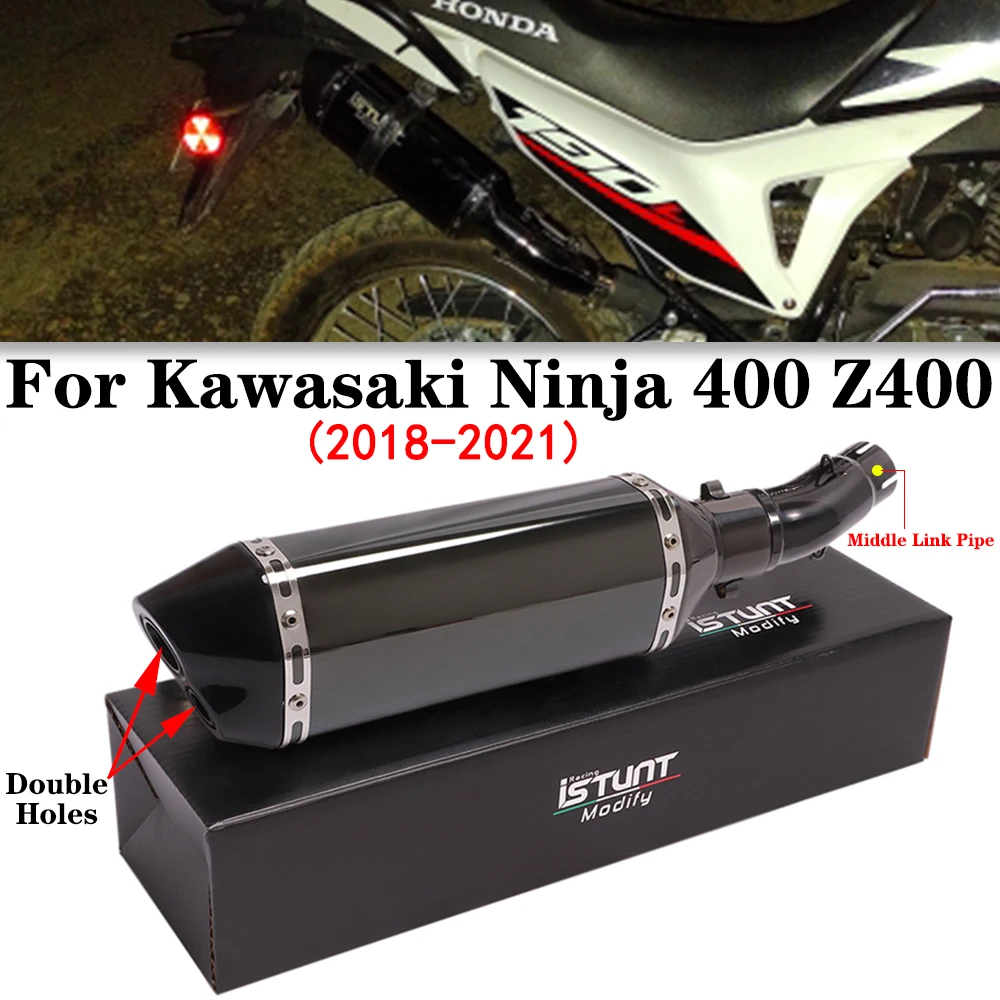 

For Kawasaki Ninja 400 Z400 2018-2021 Motorcycle Exhaust Modified Muffler Middle Link Pipe Double Holes Escape Moto DB Killer