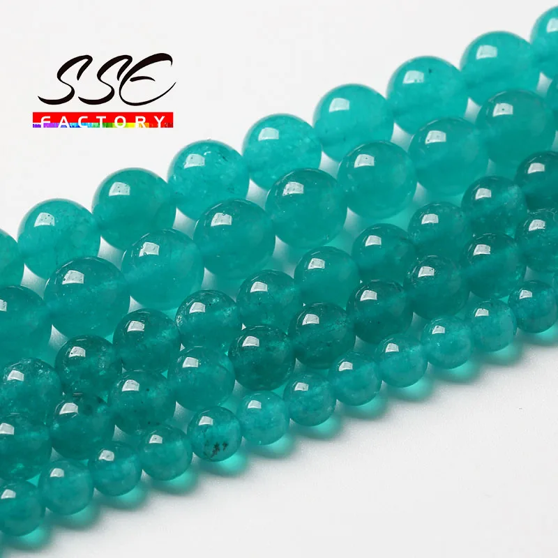 Wholesale Natural Blue Jades Beads For Jewelry Making Round Loose Stone Beads DIY Charm Bracelet 4 6 8 10 12 14mm 15'' Wholesale