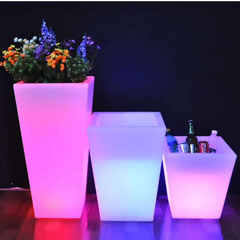 16 COLORS CHANGING PE MATERIAL Plastic LED Flower Pots Floor Decoration Ice Buckets Square Glow Planter Vase 5V 12V