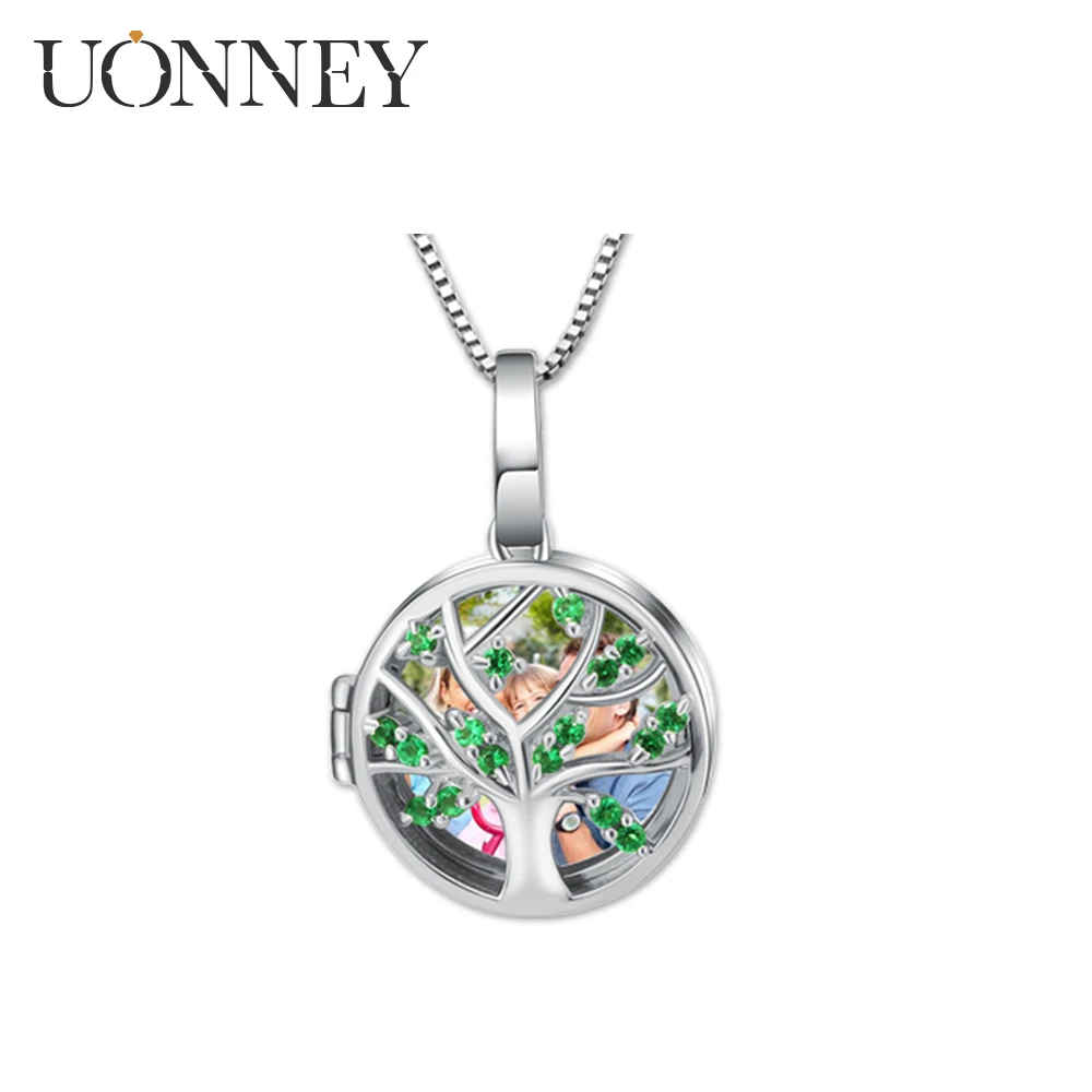 

UONNEY Dropshipping Tree of Life Photo Pendants Picture Memorial Necklace 925 Sterling Silver Box Chain Fashion Engraved Jewelry