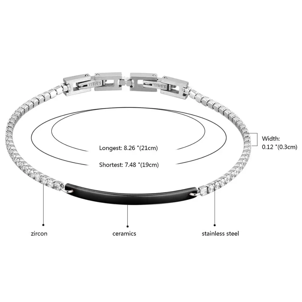 BONISKISS 2020 Hot Sale Ceramic Bracelets Bangles for Women Stainless Steel Double Buckle Adjustable Length Ladies Bracelet