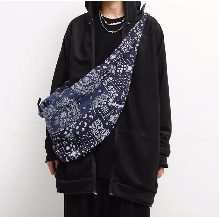 

versatile Travis Scott TS Bandanna Paisley Straddle bag hobo bag street bag chest bag high-capacity