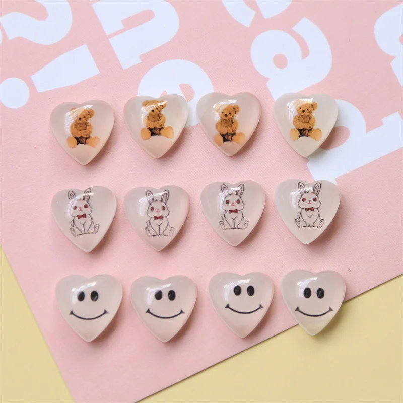 10PCS Fun Cartoon Transparent Smiley Bear Rabbit Peach Heart Patch Diy Acrylic Earrings Hair Accessories
