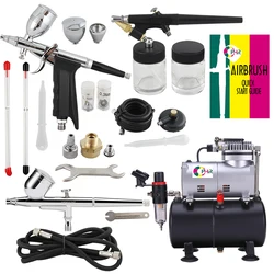 OPHIR Dual Action&Single Action Airbrush Kit with Tank Air Compressor Air Brush Gun for Model Hobby Nail Art_AC090+004A+071+069