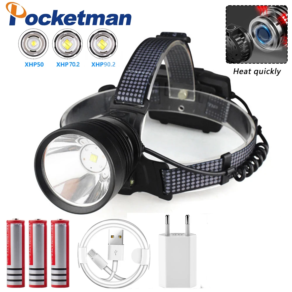 

7800LM XHP90 led Headlamp Fishing Camping headlight High Power lantern Head Lamp Zoomable USB led Torches Flashlight 18650