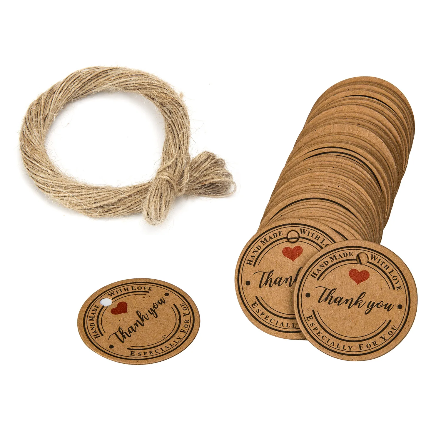 100Pcs Papierowe etykiety na prezenty Kraft Dziękujemy za świętowanie z nami Etykiety ręcznie robione na wesele Dekoracja imprezowa Opakowanie Papier do zawieszania