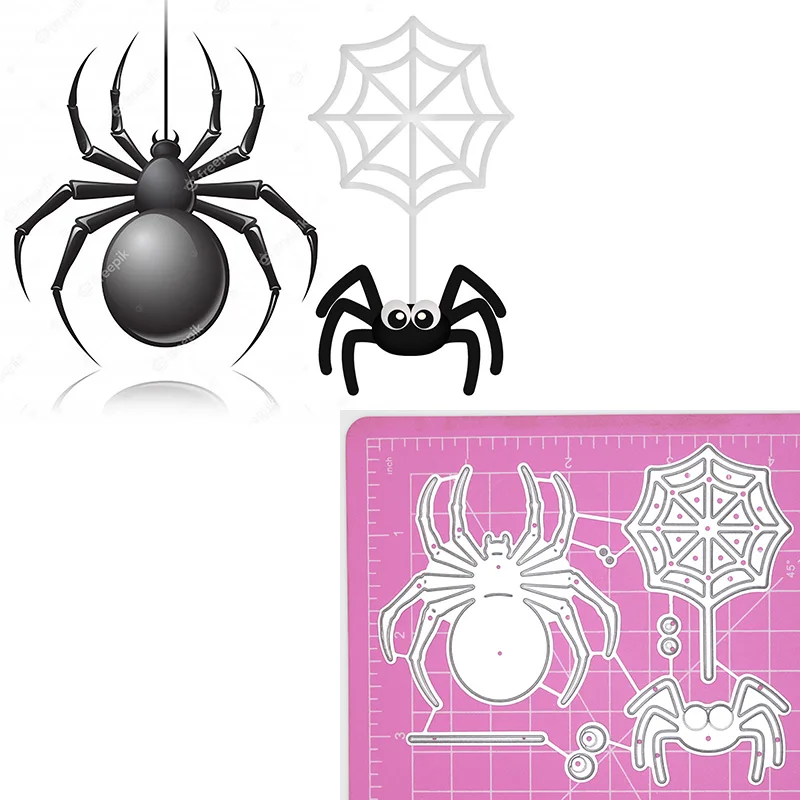 2Pcs Black Spider Metal Cutting Dies Cobweb Halloween Set Trick or Treat Stencil For DIY Scrapbook Card Craft