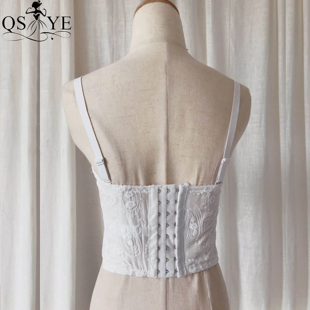 QSYYE-vestido de novia blanco Sexy para mujer, Top corto con costuras de malla, botones, patrón de ombligo para club nocturno, vestido de fiesta de encaje