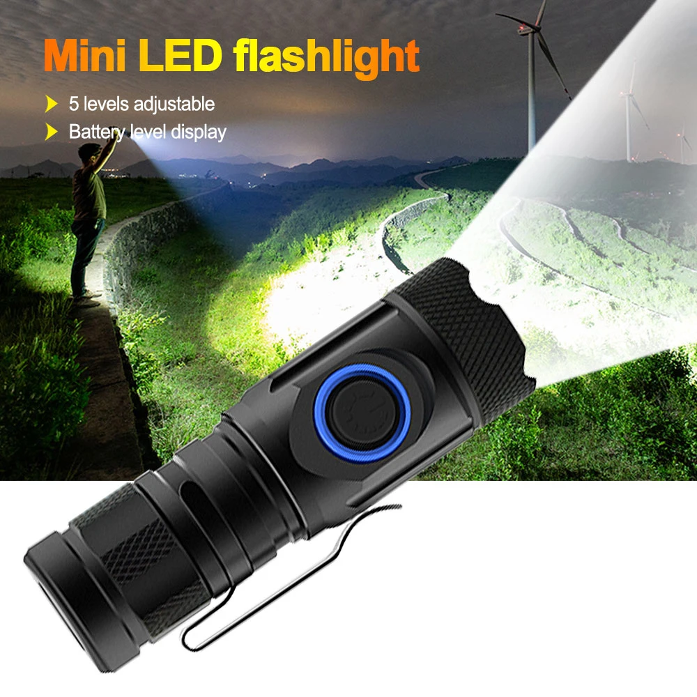 

Super Bright Mini 4*XPG LED Flashlight 5 Modes Torch USB Rechargeable Lamp Power by 18650 or 18350 Battery Lantern