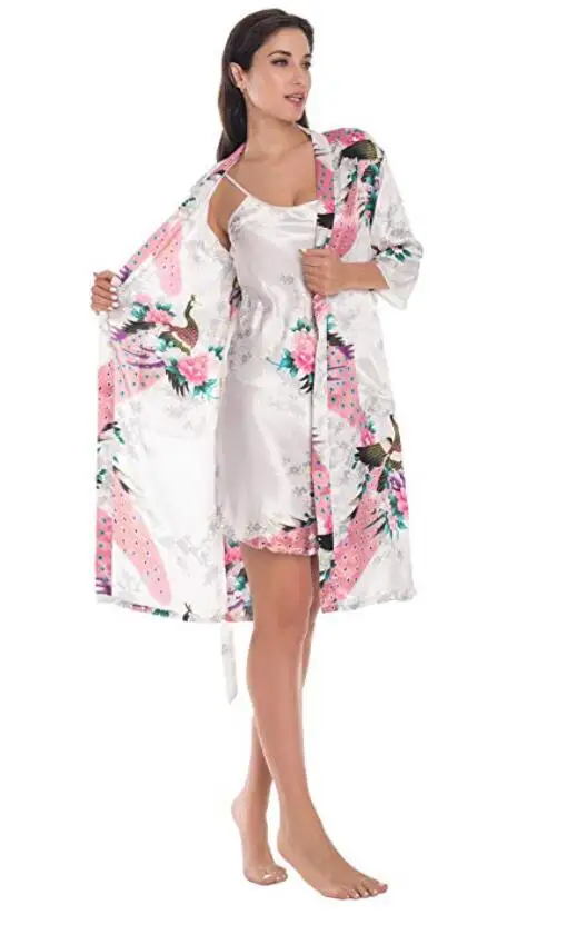 Fashion Women\'s Summer Mini Kimono Robe Lady Rayon Bath Gown Yukata Nightgown Sleepwear Sleepshirts Pijama Mujer Size M-XL