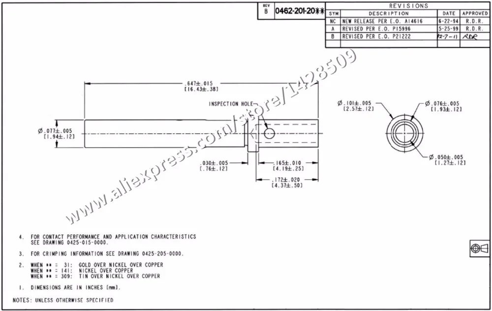 DTM 0460-202-2031 0462-201-2031 Gold Plated  Solid Terminal Size 20 AWG Deutsch Pin Female Male