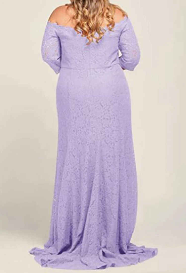 Robe de mère de mariée en dentelle lilas, longueur au sol, robe de demoiselle d'honneur formelle en dentelle douce, grande taille