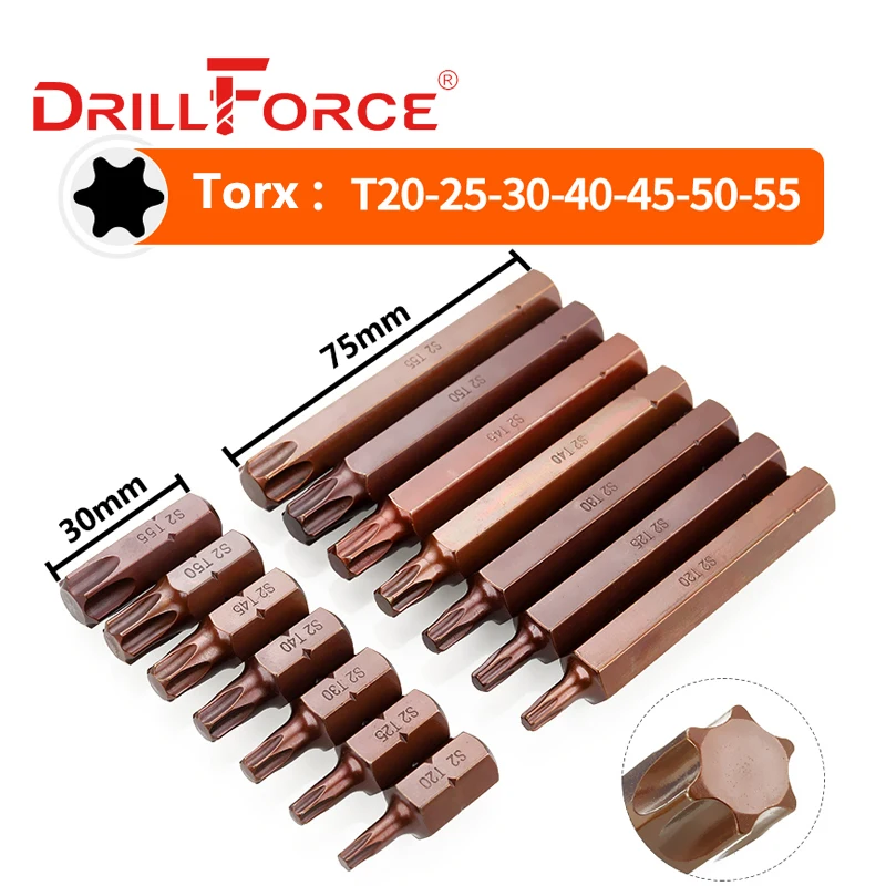 Drillforce 15 pçs T20-T55 1/2 "drive torx soquete bits conjunto s2 adaptador chave inglesa ferramentas de reparo t20/t25/t30/t40/t45/t50/t55