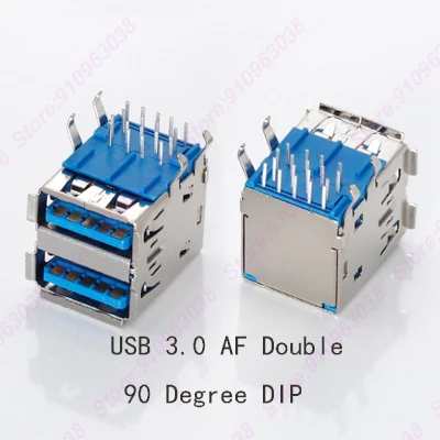 5pieces Hi-Speed USB Dual 3.0 Socket 90° USB 3.0 Jack Female Charging Connector Female AF type For Laptop Notebook Computer