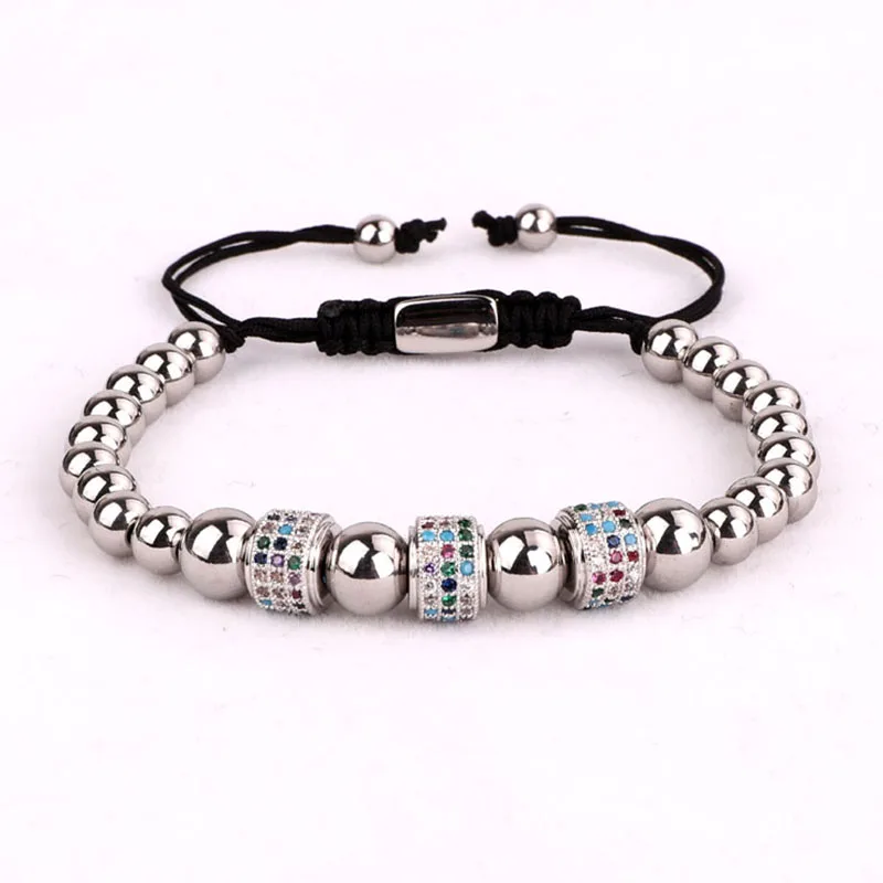 New Women Jewelry High Quality Colorful CZ Charm Stainless Steel Bead Handmade Fashion Bracelet