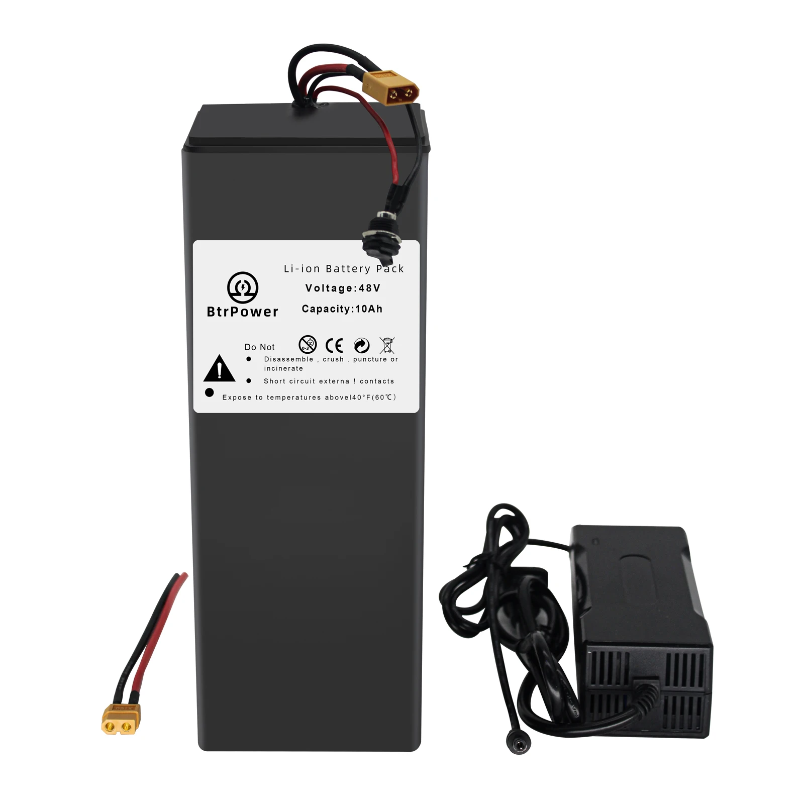 BtrPowe Battery 48V 10Ah External Battery 18650 Battery Pack  for 1500W Ebike Pedicab Scooter with 30A BMS