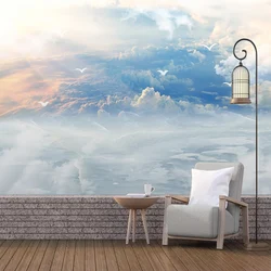 Papier peint 3D personnalisé, peintures murales photo, peintures murales de fond, salon, TV, canapé, chambre à coucher, ciel bleu et nuages blancs modernes