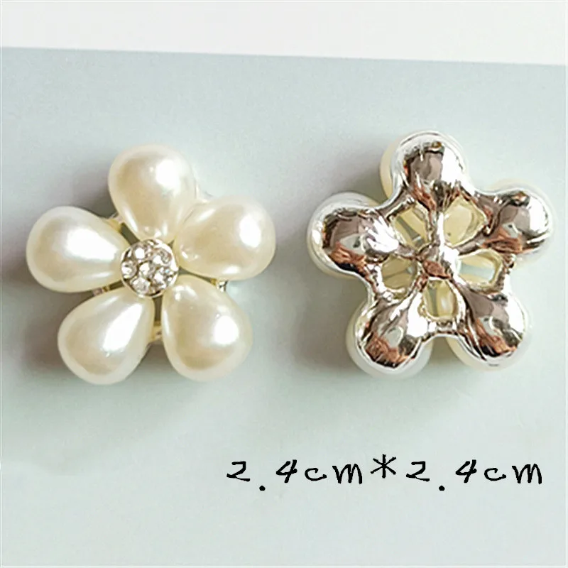 10pcs/lot 24mm*24mm Christmas Rhinestone Pearls Flower Buttons for Wedding Decoration Metal Brooch Hair Bow DIY Jewelry Craft