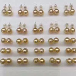 922 Fine Jewelry Pure 18 K Yellow Gold Natural Fresh water Pearl 7-8mm Golden Round Pearl Earrings for Women Fine Pearl Earrings