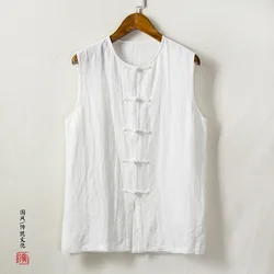 Traditional Chinese Clothing for Men Cotton Linen Vests Sleeveless Waistcoat Casual Kung Fu Tai Chi Tang Suit Style Tops CN-130