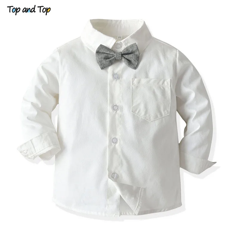 Top and Top Fashion Kids Clothing Sets Boy Gentleman Suit Long Sleeve White Bowtie Shirt+Overalls 2Pcs Clothes Outfits Tuxedo