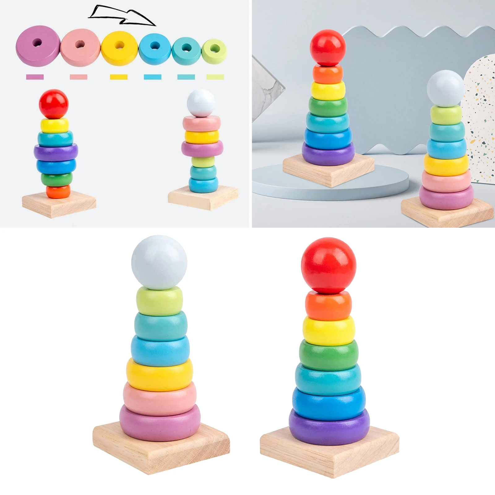 Baby Stacking Turm Farbige Regenbogen Stacking Ring Turm Spielzeug Frühe Pädagogische Intelligenz Spielzeug Kinder Geburtstag Weihnachten Geschenk