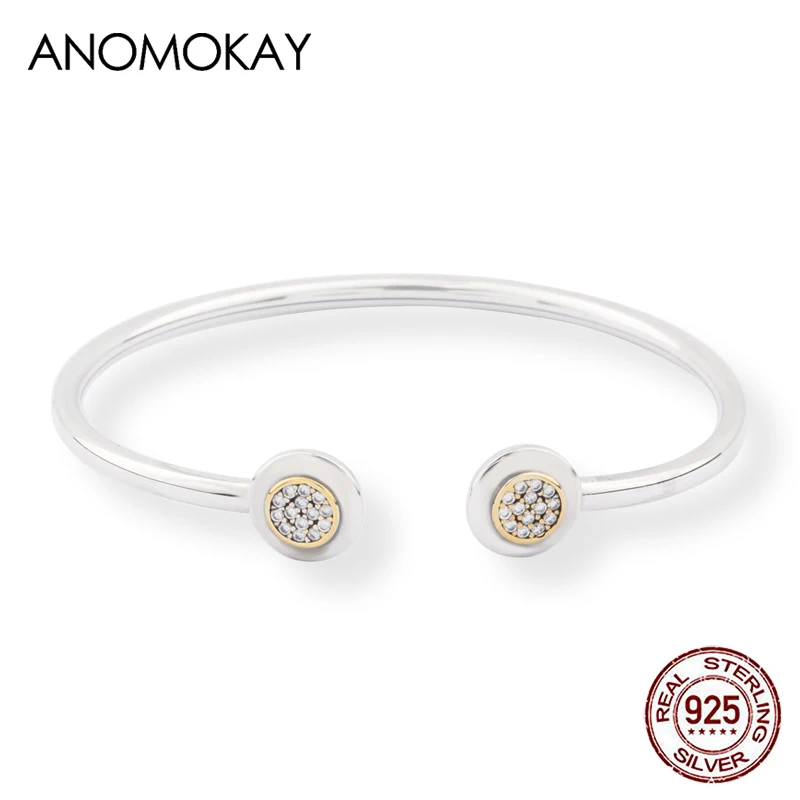 Anomokay 2019 Trendy Gold CZ Clasp S925 Silver Bracelets Bangles for Men Women Couple Jewelry Gift 100% Sterling Cuff Bangle New