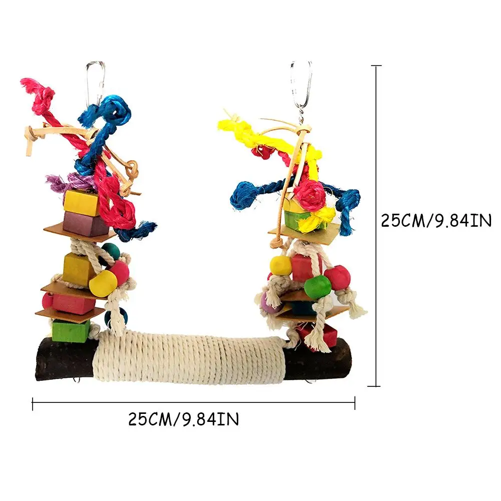 Parrot Toy Bird Bite Toy Perch Wooden Leather Colorful Building Block Cotton Rope Big Swing Standing Training Toys For Pet Birds