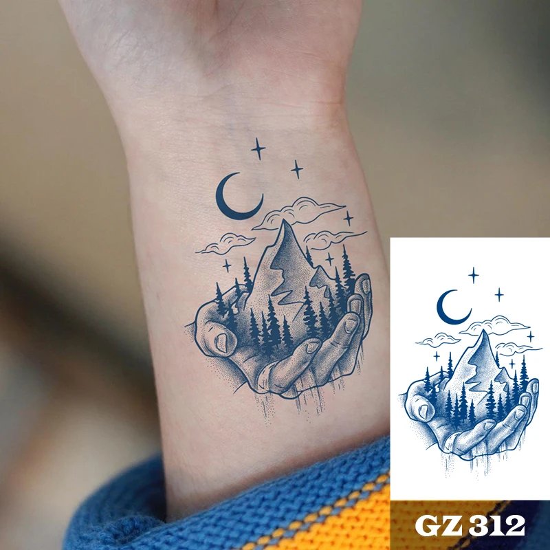 Premium Semi-Permanent Tattoos for Men Women,Dark Blue Mountain Temporary Tattoo Lifelike Waterproof and Long-Lasting 1-2 Weeks