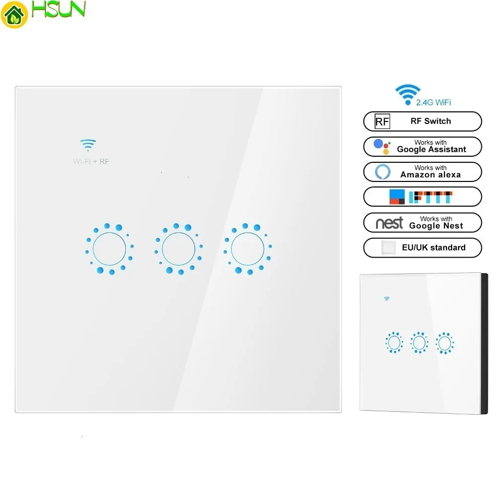 

Smart light Switch Double Control 1 2 3 Gang WiFi +RF Wall touch Switch eWeLink APP Compatible with Alexa Google Assistant IFTTT