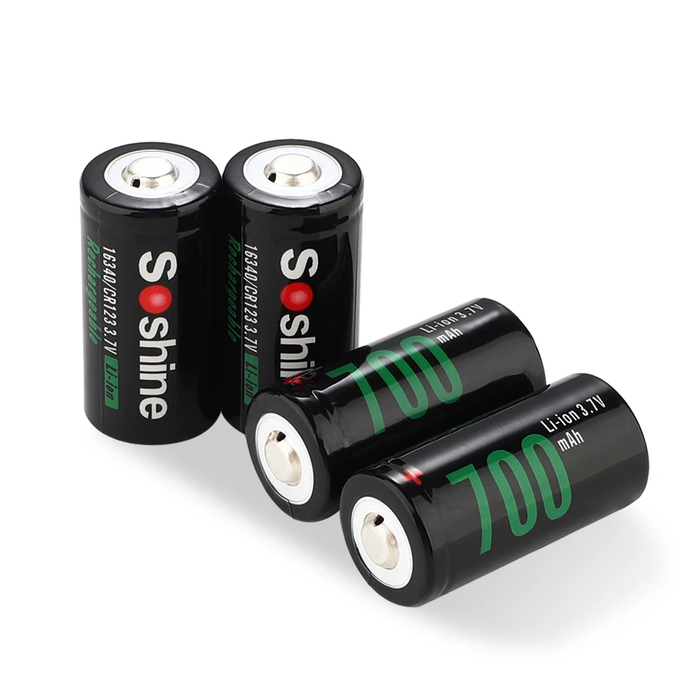 Soshine 4PCS Li-ion RCR123 16340 700mAh 3.7V Rechargeable Battery With Battery Case Storage Box