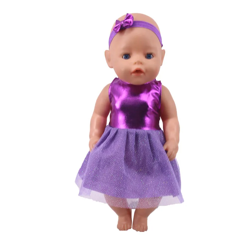 Ropa de muñeca falda de velo con diadema, mono, vestido de Honda ajuste 43cm muñeca bebé y accesorios de muñeca americana de 18 pulgadas jugar juguete regalo