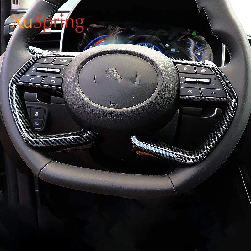 Car Steering Wheel Decoration Trim Stickers Car Styling carbon fiber For Hyundai Tucson 2021 2022 2023 2024 2025 Accessories