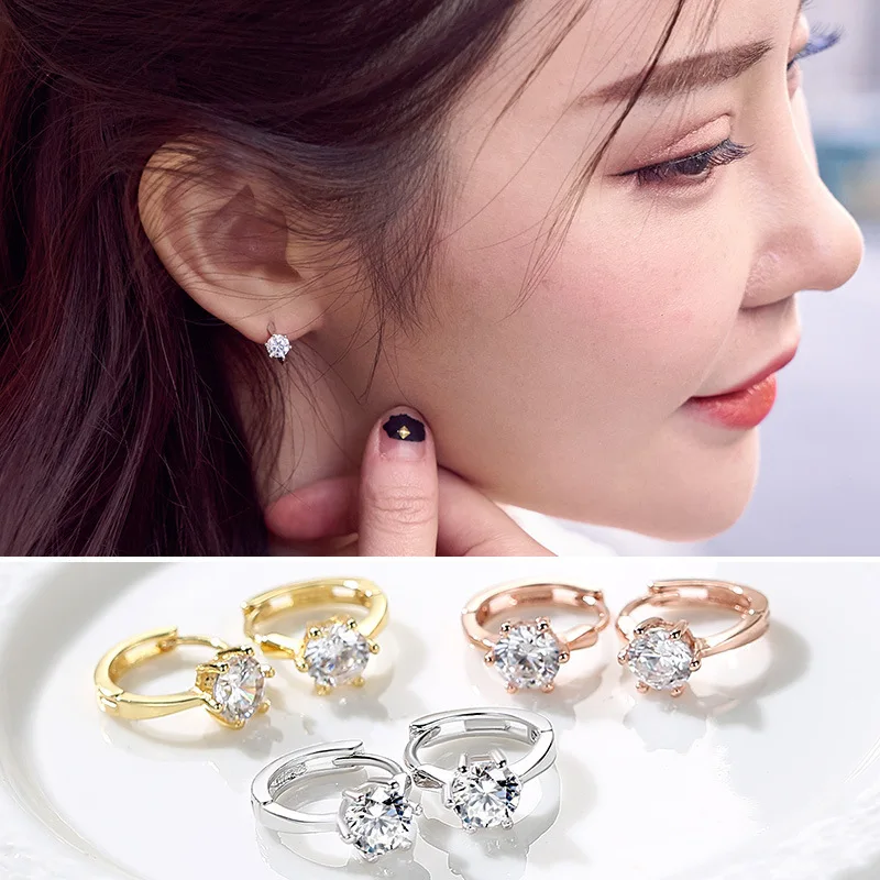 Stud Earrings For Women Classic Six Claw Clear AAA+Cubic Zirconia Rose Gold Color Fashion Jewelry For Girls KAE094