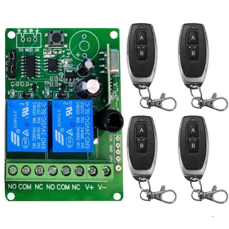 

DC12V 24V 2CH 2 CH Wireless RF Remote Control Light Switch 10A Relay Output Radio Receiver Module+Transmitter Garage Doors/lamp