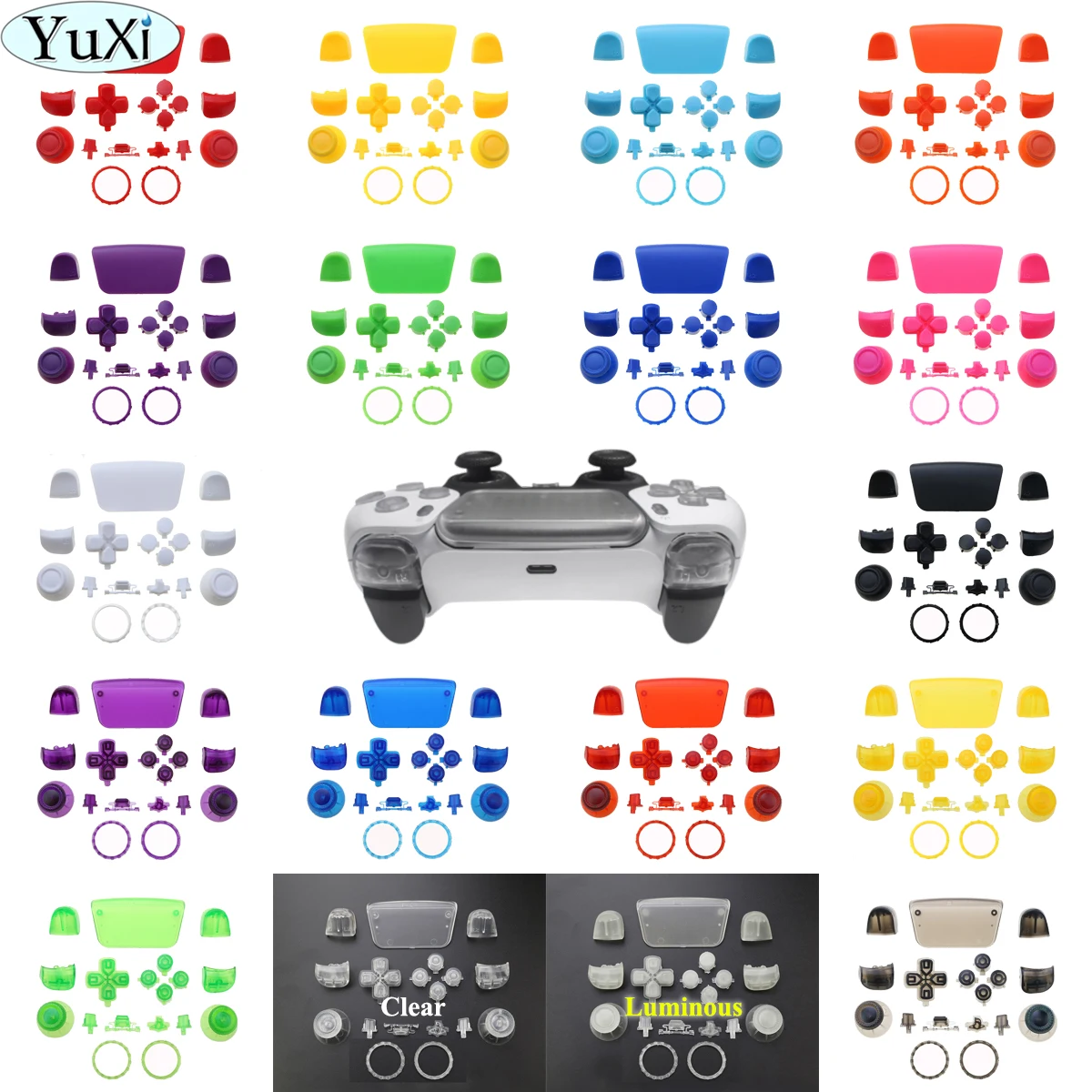 

YuXi D-pad R1 L1 R2 L2 Direction Key ABXY Buttons Handle Joysticks Cover Caps For Sony PS5 Controller Full Set Button W/Ring