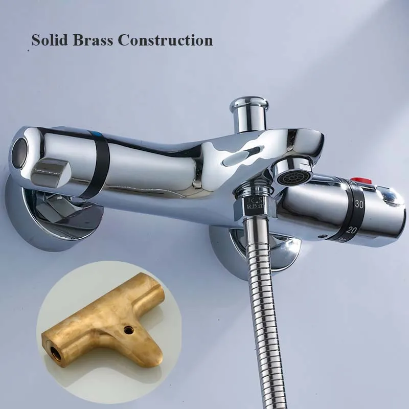 Reversed Inlets Thermostatic Bath Shower Faucet Wall Bathtub Mixer Thermostatic Shower Faucet with Right for Hot Water