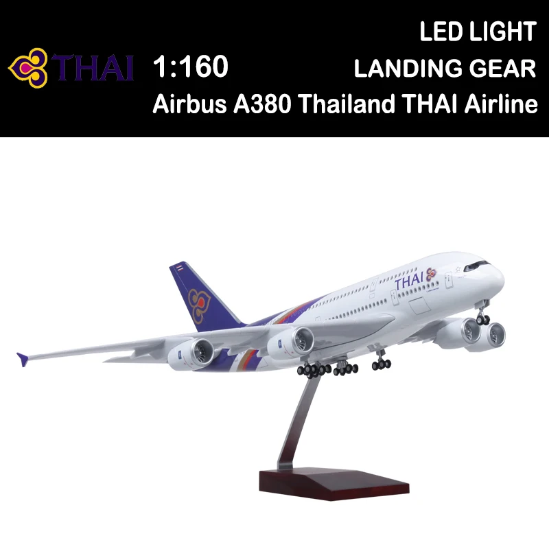 

1/160 50.5CM Airplane 380 A380 Thailand THAI Airline Model W Light Landing Gear Diecast Plane Airliner Toys F Collection