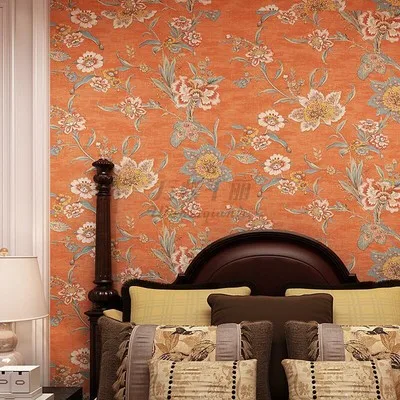 American Style Orange Wallpaper Non-woven Garden Bedroom Living Room Decoration Wall Paper Roll