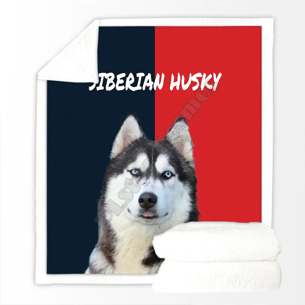 

Funny Siberian Husky Cozy Premium Fleece Sherpa 3D printed Fleece Blanket on Bed Home Textiles Dreamlike