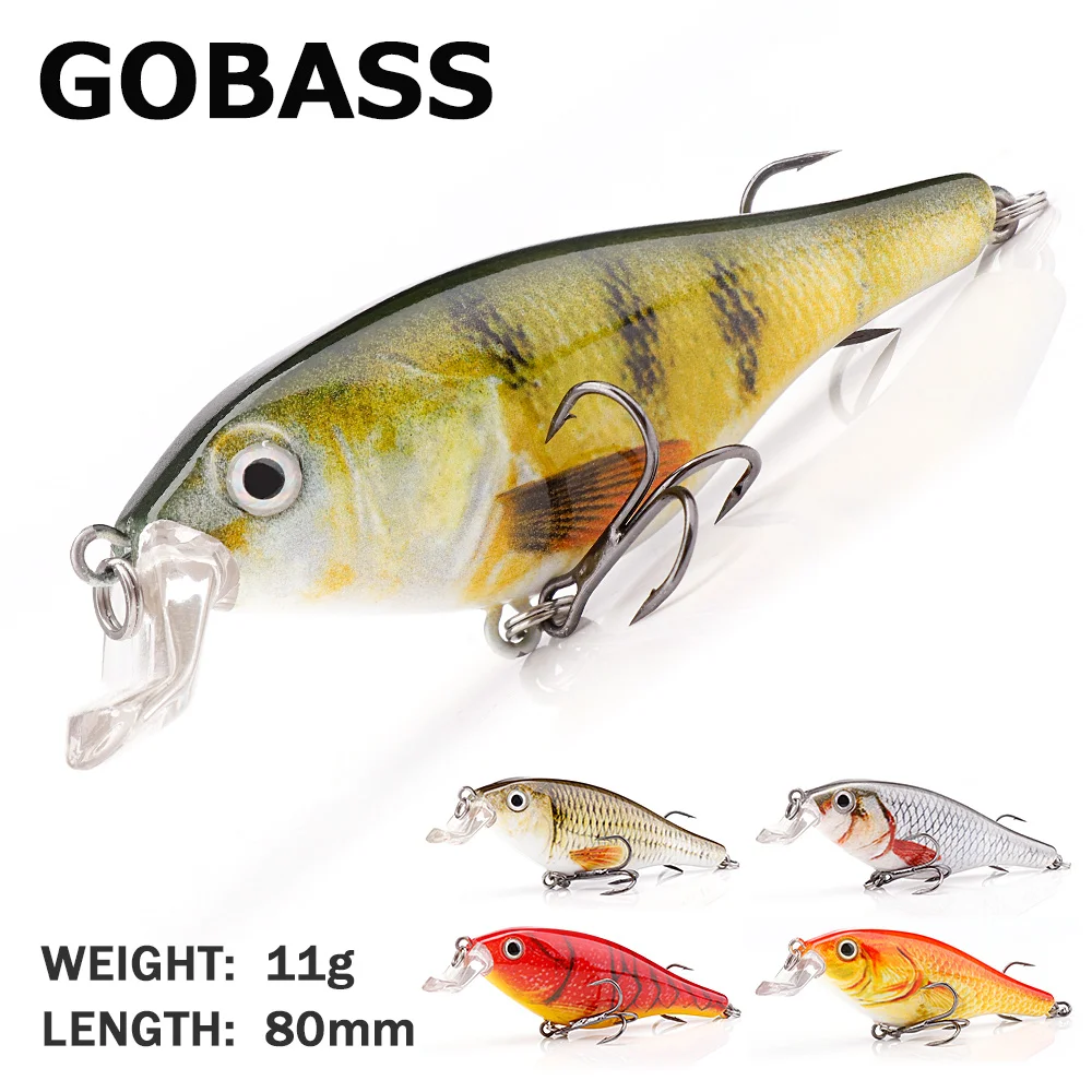 GOBASS sprzęt wędkarski grzechotki do wędkowania woblery do trollingu przynęta na szczupaka Crankbait 80mm 11g sztuczna przynęta Jerkbait Minnow