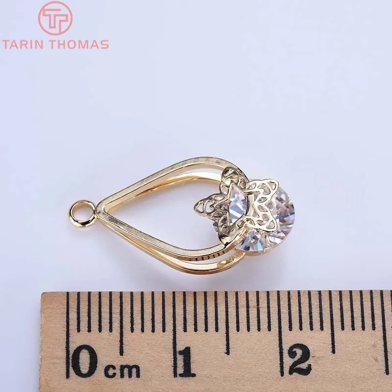 (1162)4PCS 11x12MM 24K Gold Color Brass With Zircon Oval Vine Drop Charms Pendant High Quality Diy Jewelry Accessories
