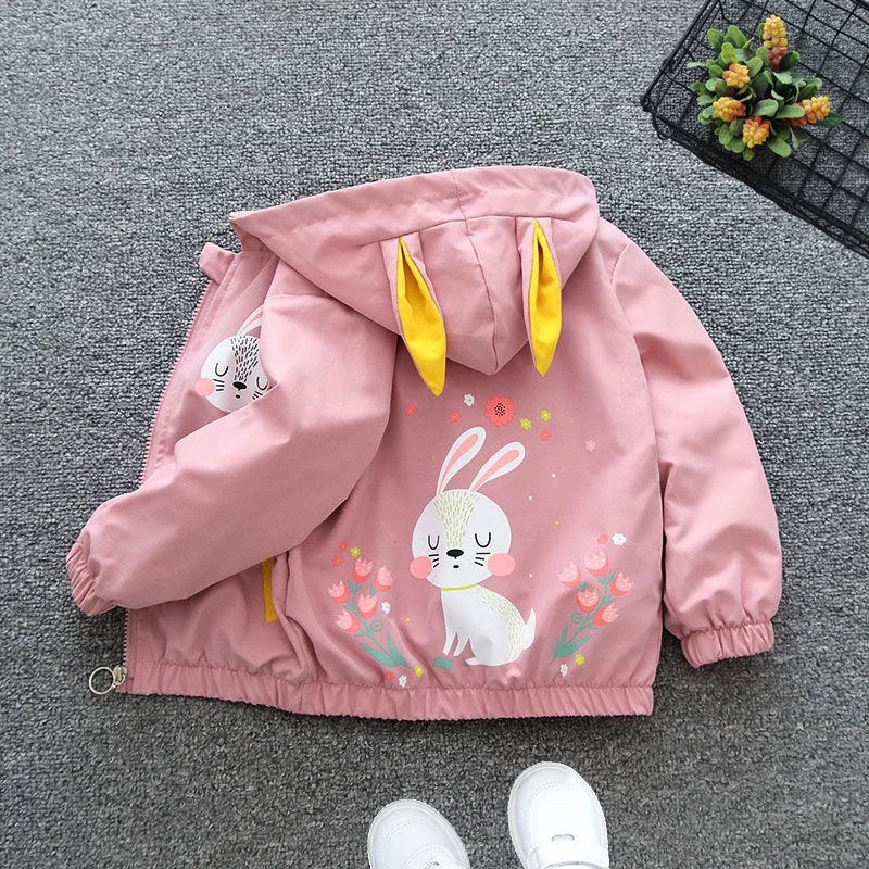 Cartoon Girls Jackets Cute Little Fox Kids Windbreaker Hooded Baby Coat Spring Autumn Children Outwear Toddler Girl Clothes 1-6Y