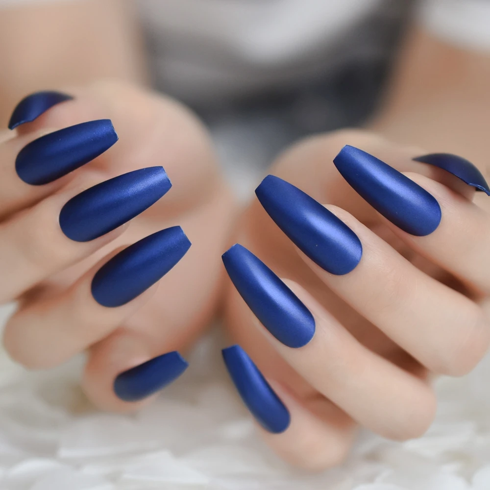 Long Ballerina Fake Nails Matte Diamond Blue Frosted Surface Ladies Extreme Long Faux Ongle Pre-designed