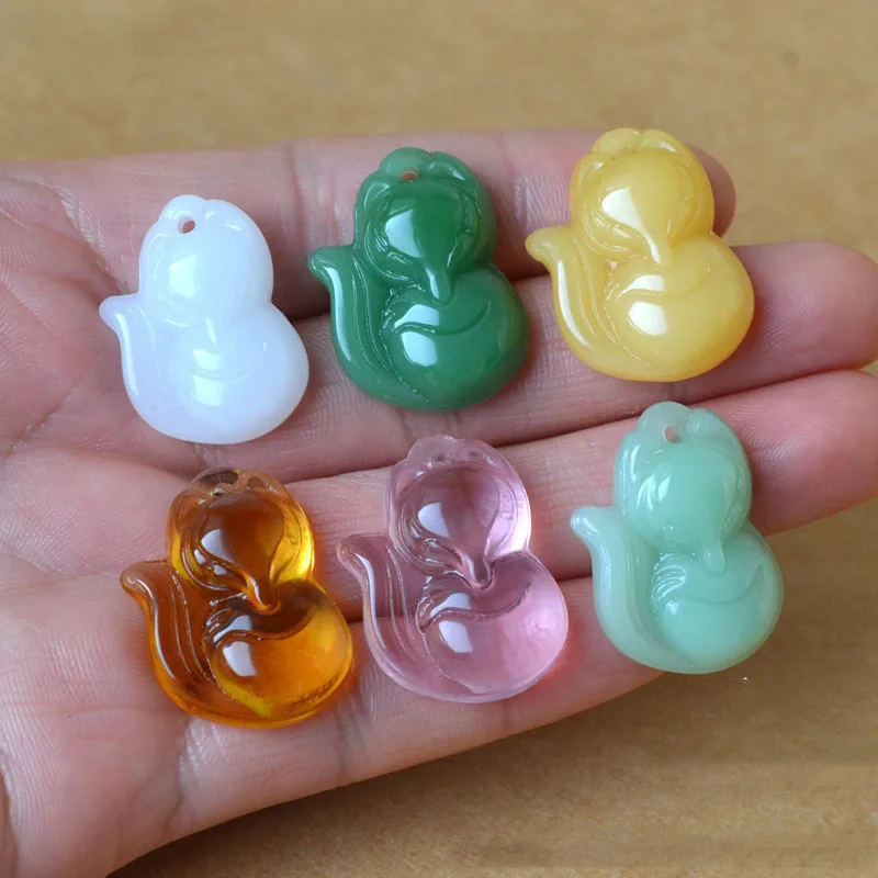 1PC Jade Fox Necklace Pendant Stone Chalcedony Chinese Fashion Charm Jewelry Carved Amulet for Women Men Lucky Gifts