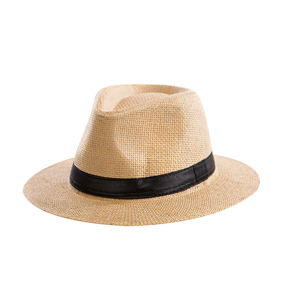 Summer Straw Hat for Men Women Sun Beach Hat Elegant Jazz Panama Hats Fedora Wide Brim Sun Protection Cap with Black Belt